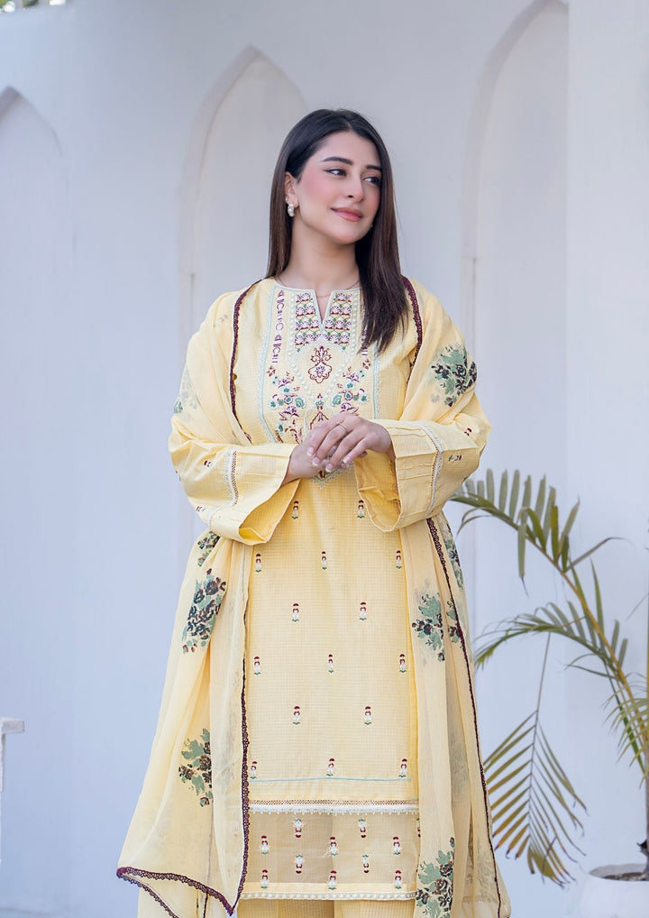 3Pc Embroidered Lawn with Block Printed Organza Dupatta SUM-M26-0002
