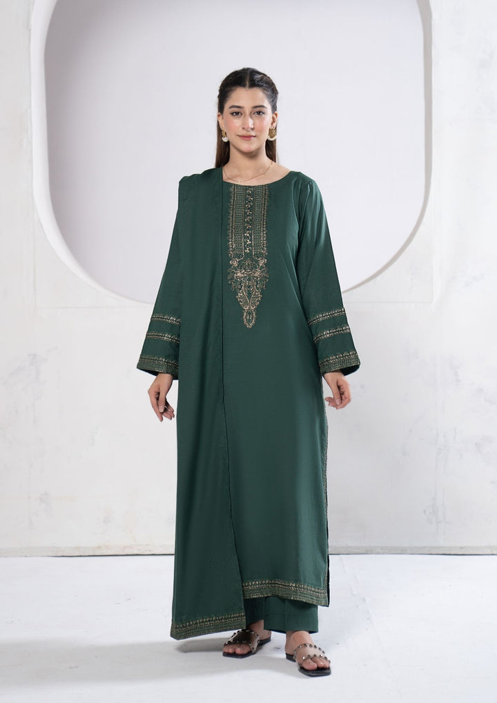 3Pc Tilla Embroidered Alpine Karandi Bottle Green SAY-W26-0005