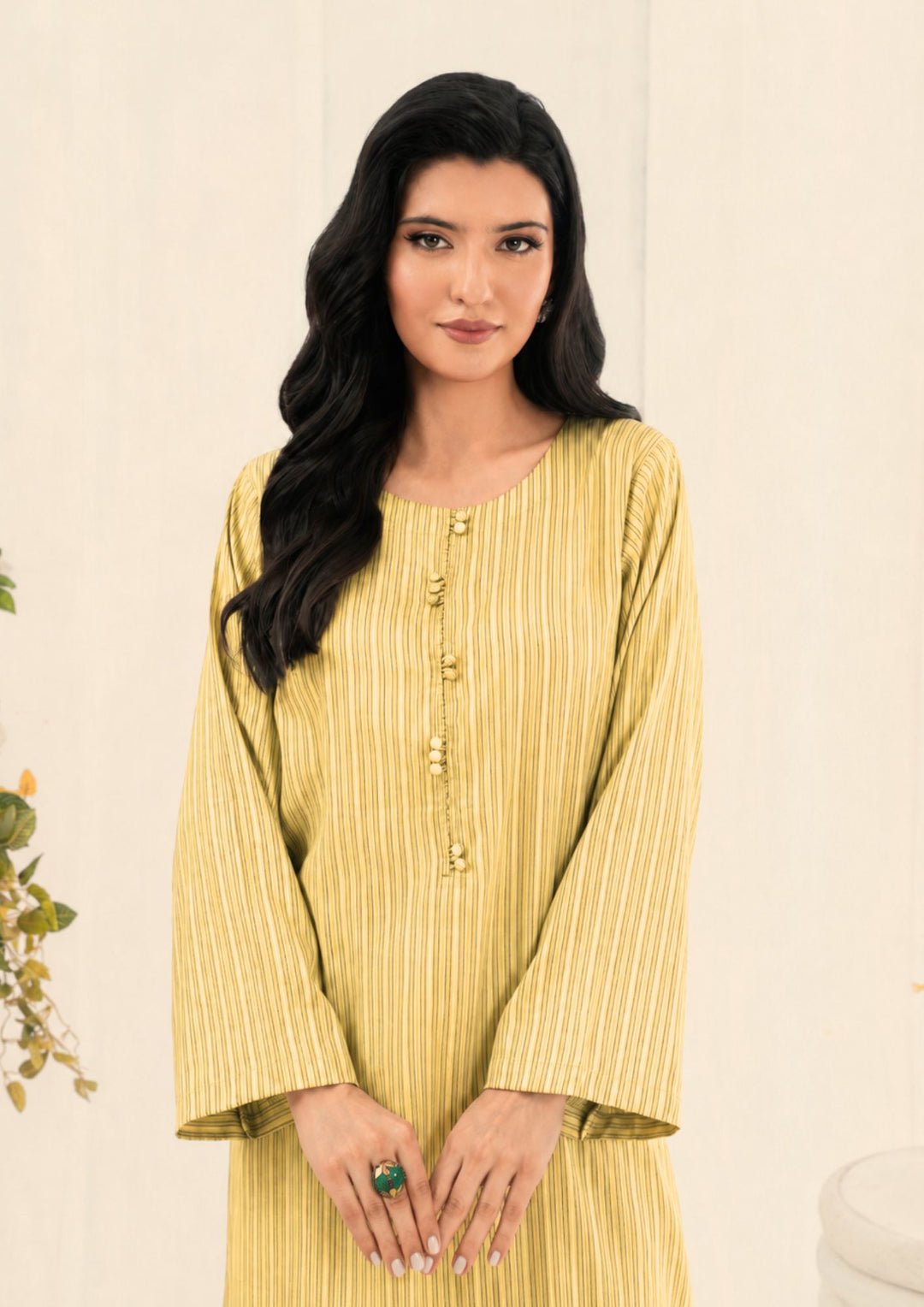 1Pc Black Stripe Bubble Lawn Tunic SOLID-R24-0013