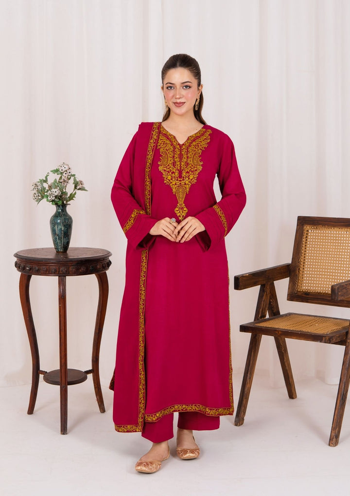 3pc Embroidered Silk Karandi with Embroidered Border Shawl AML-W25-0022