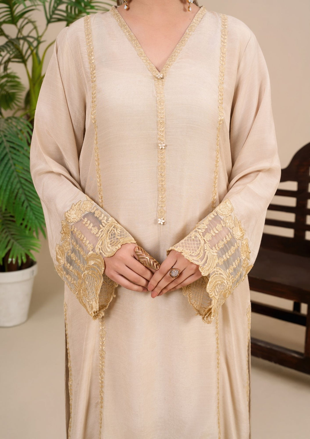 3Pc Embroidered Silk Viscose Ivory Beige JASHAN-J26-0022