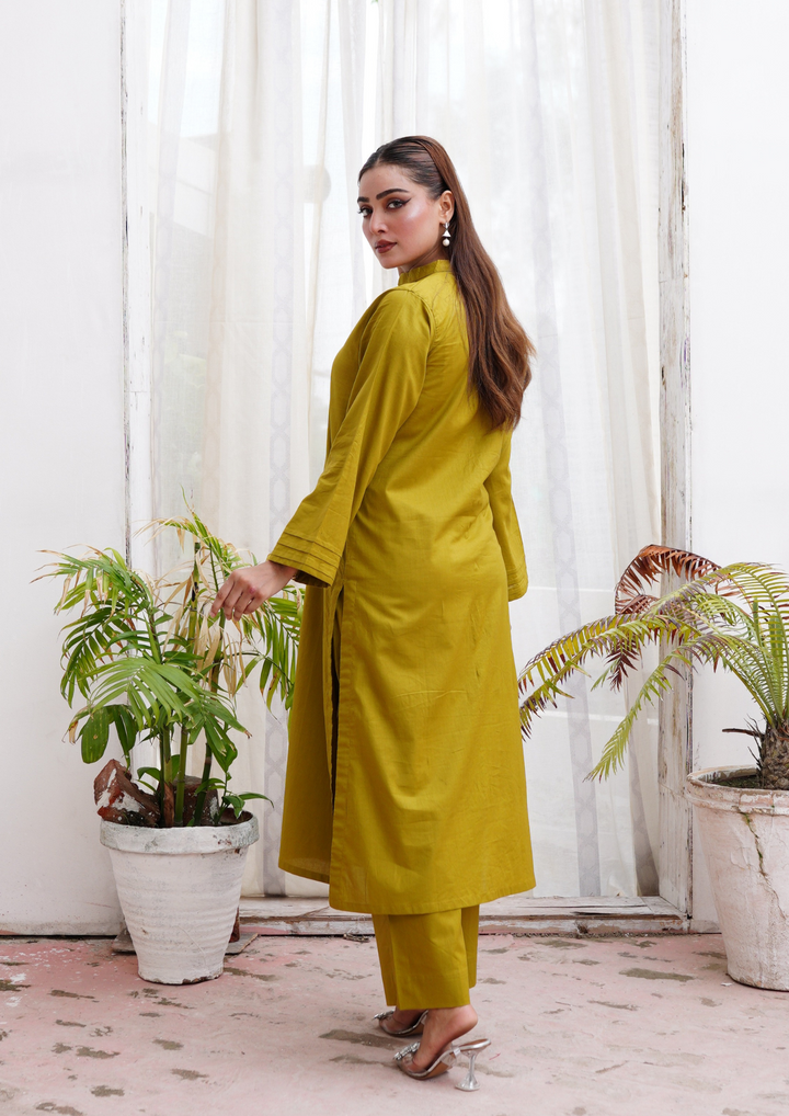 2Pc CAMBRIC Olivish Mustard SOLID-C24-0001