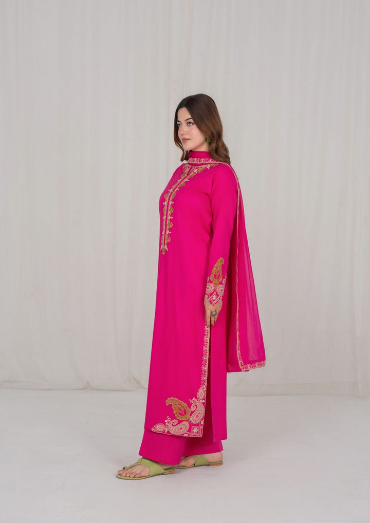 3Pc Hot Pink Embroidered Lawn with Chiffon Dupatta RIW-R26-0004