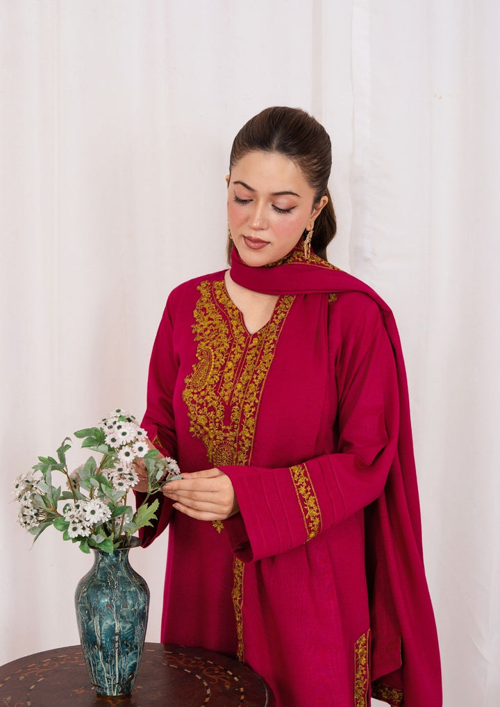 3pc Embroidered Silk Karandi with Embroidered Border Shawl AML-W25-0022
