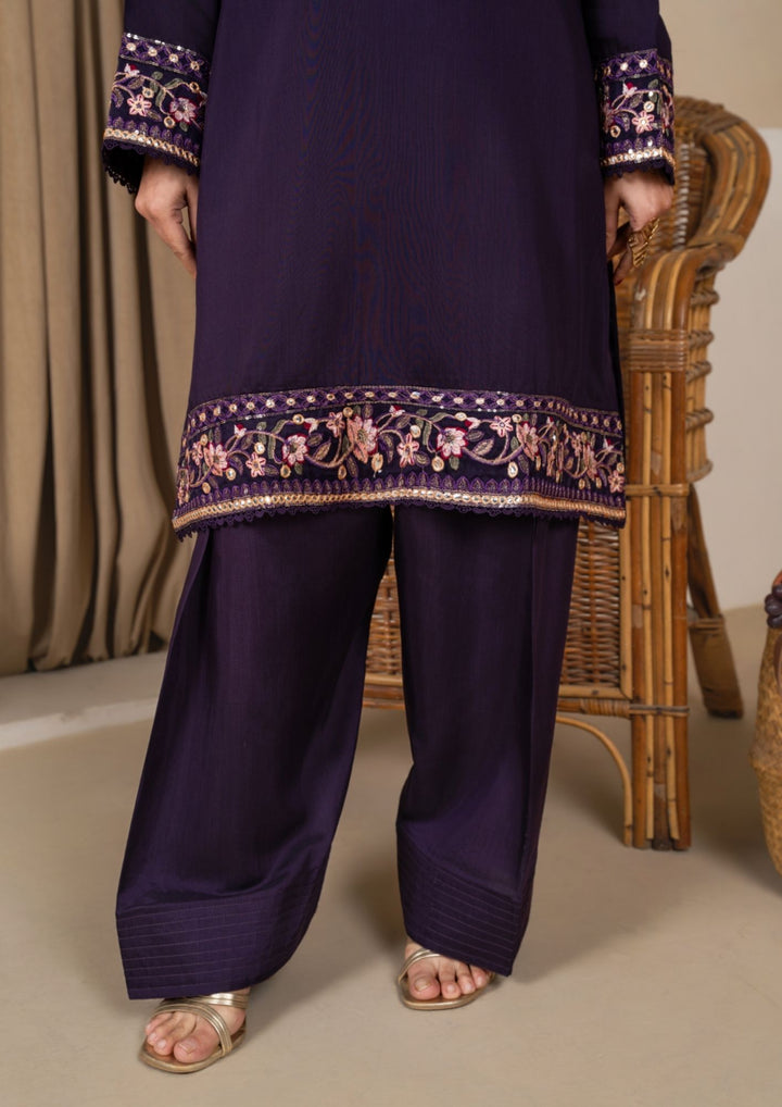 3Pc Embroidered Silk Viscose with Farshi Shalwar Plum JASHAN-J26-0004