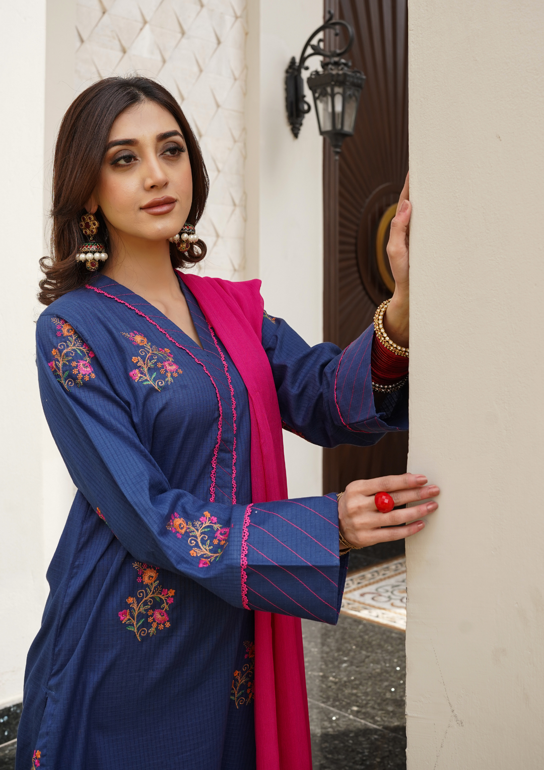 3Pc Multi Embroidered Lawn with Crinkle Chiffon Pk Dupatta EMB-J24-0010
