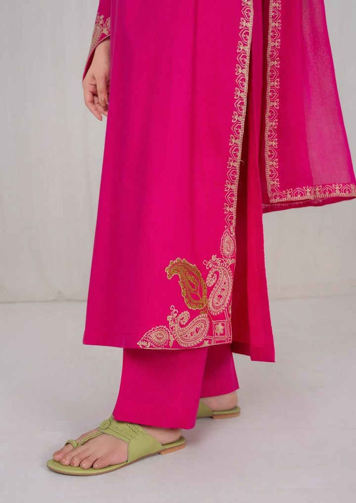 3Pc Hot Pink Embroidered Lawn with Chiffon Dupatta RIW-R26-0004