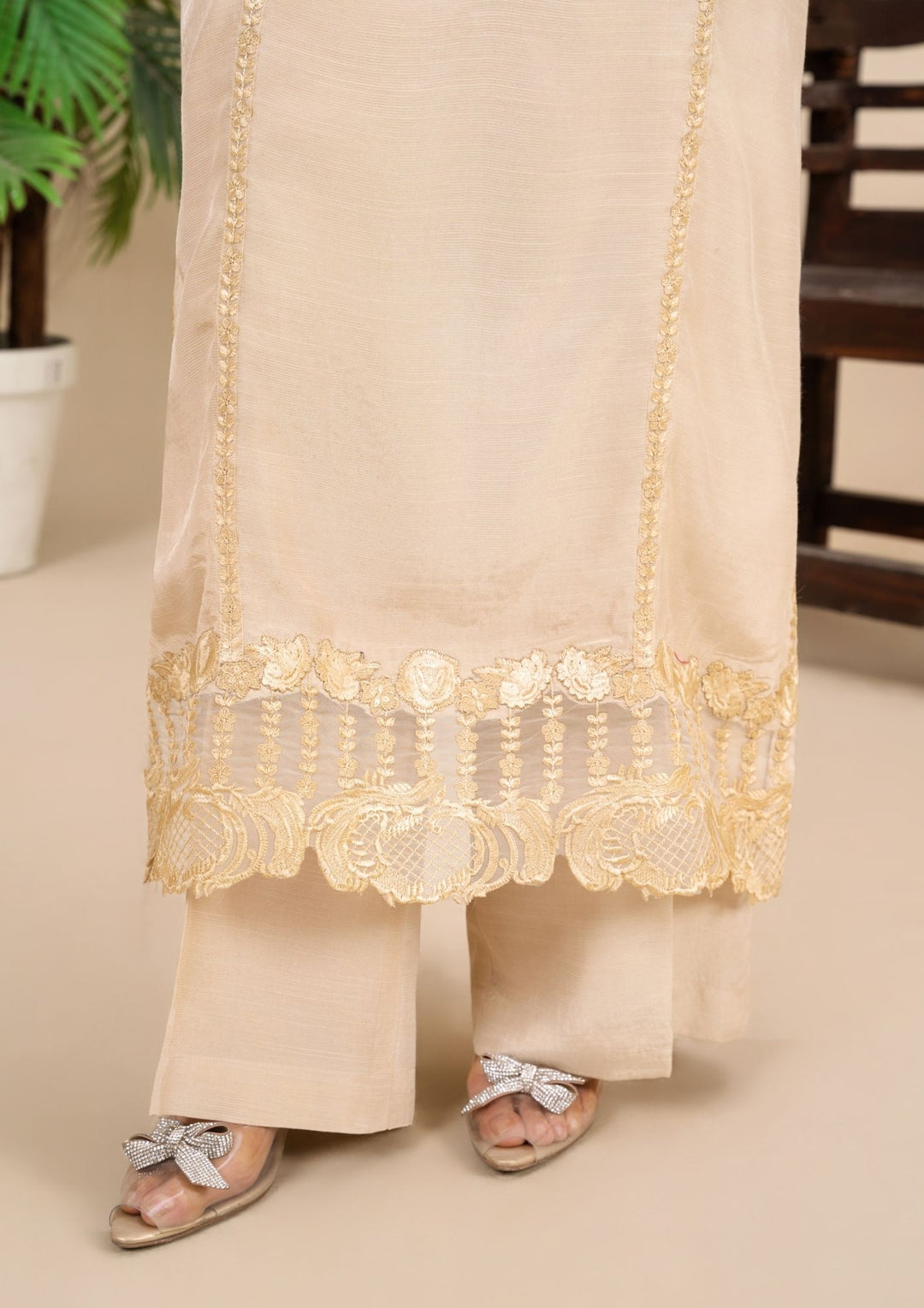 3Pc Embroidered Silk Viscose Ivory Beige JASHAN-J26-0022