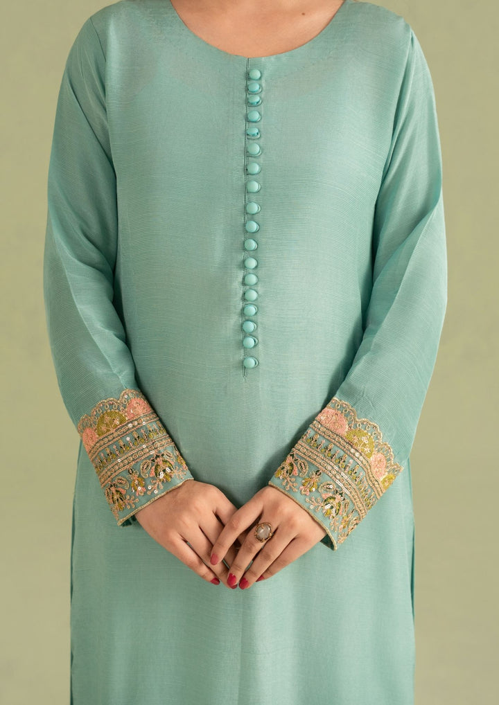 3Pc Embroidered Raw Silk with Organza Dupatta Sky Blue | LUXE-L25-0004