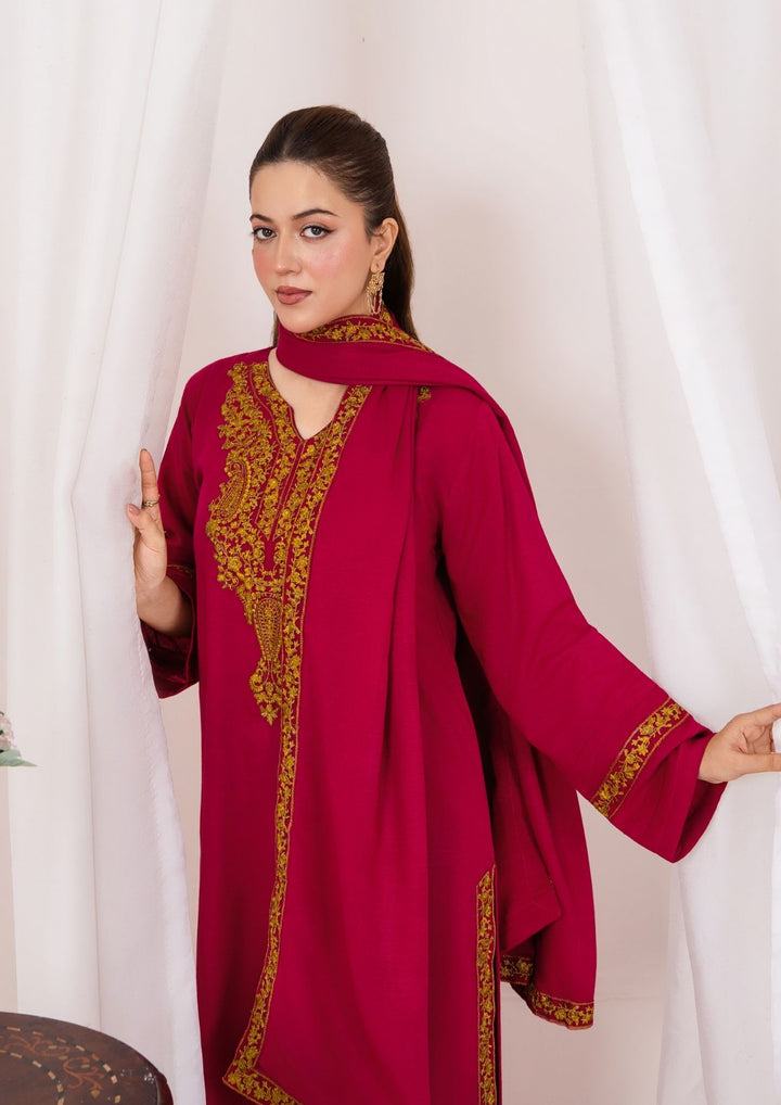 3pc Embroidered Silk Karandi with Embroidered Border Shawl AML-W25-0022