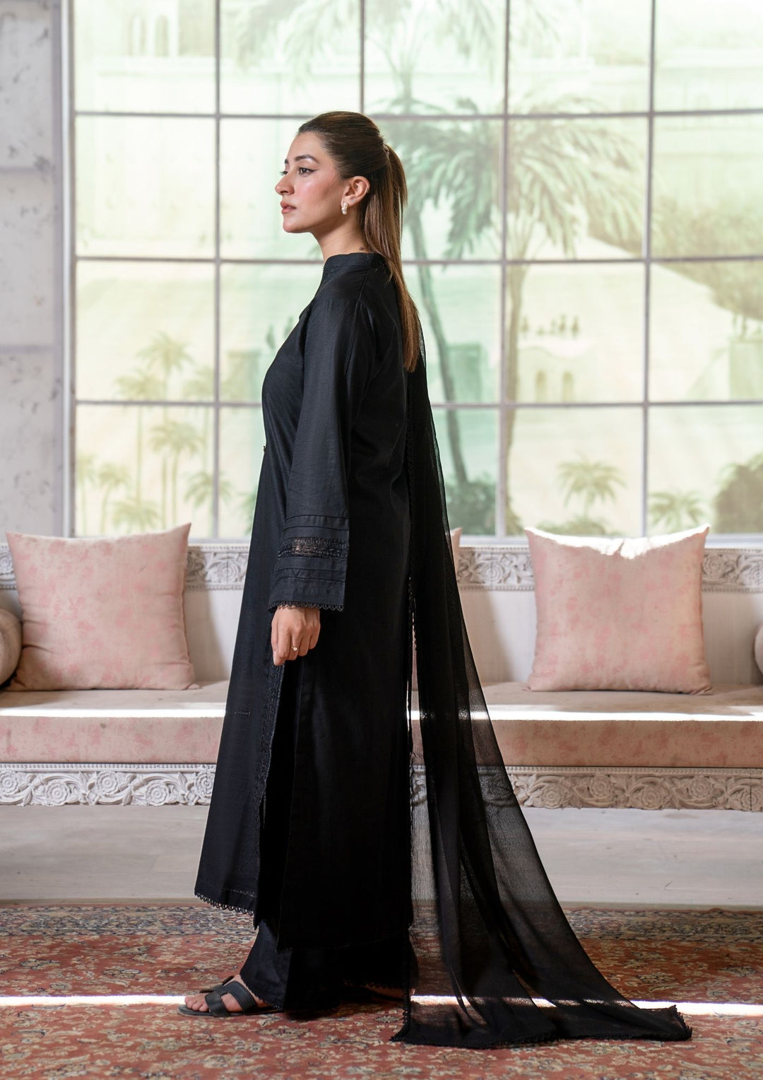 3Pc Lawn Black with Chiffon Dupatta MONO-M26-0005