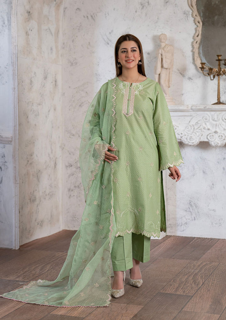 3Pc Multi Embroidered Lawn with Chiffon Dupatta Pistachio RIW-R26-0046