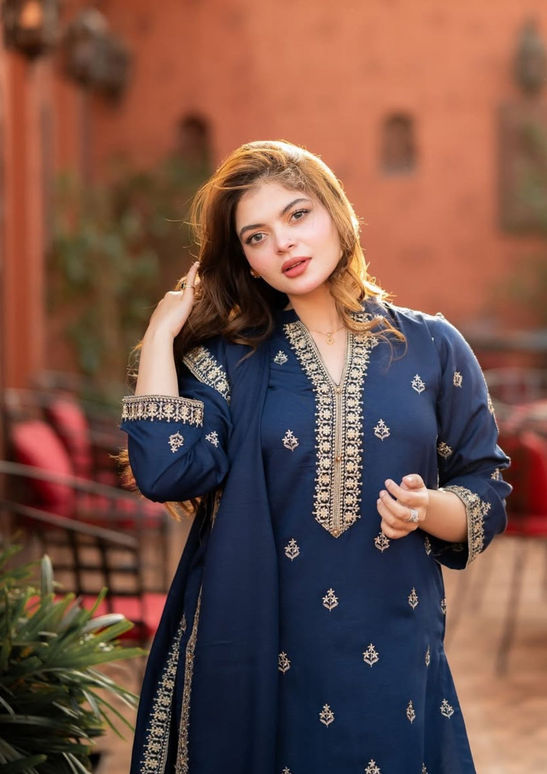 3Pc Tilla Embroidered Alpine with Tilla Embroidered Border Shawl W24-TIL-0014