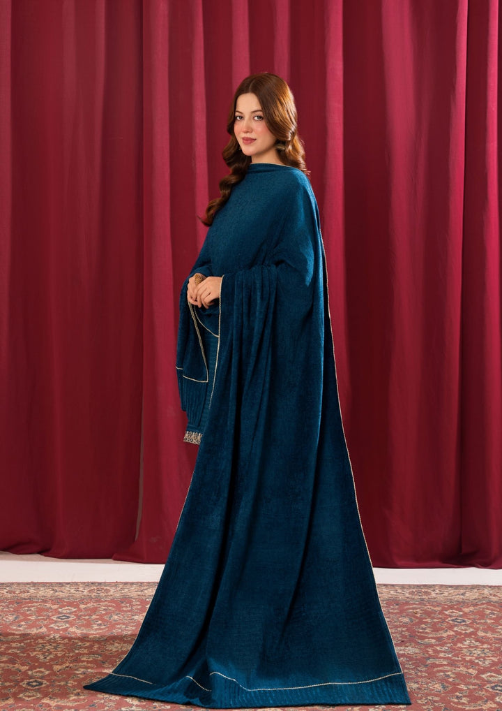 3Pc Alpine Velvet Tilla Embroidered with Velvet Shawl Teal AFP-A25-0001