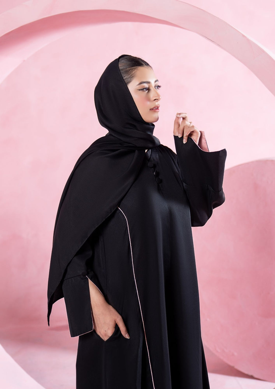 Noir Piped Flare Abaya ABL-A26-0001