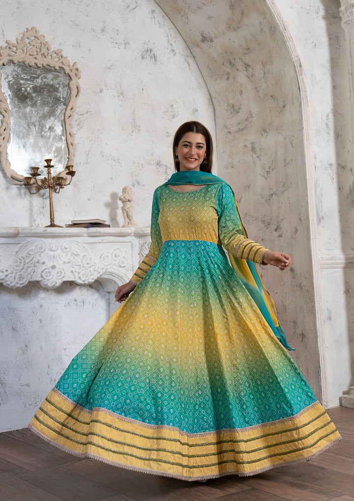 2Pc Chunri Digital Print Lawn Frock with Tie & Dye Chiffon Dupatta RIW-R26-0026