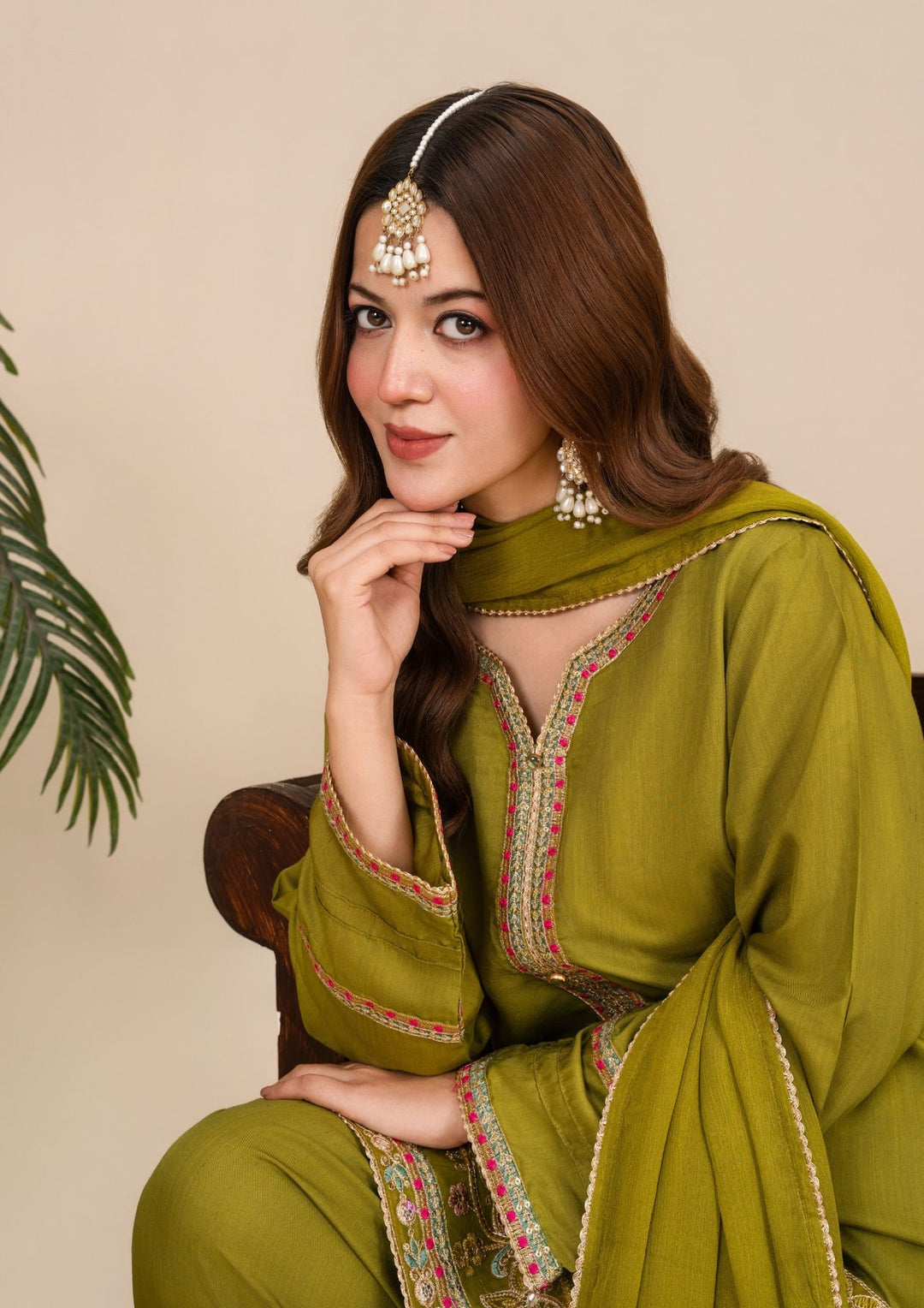 3-Piece Silk Viscose Suit with Chiffon Dupatta & Farshi Shalwar | BASANT-B25-0001