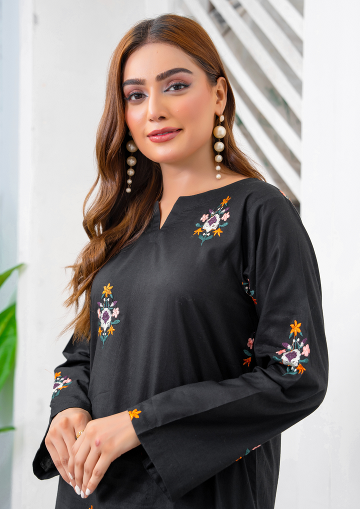 2 Pc Multi Embroidered Cotton Lawn Black ELD-0001