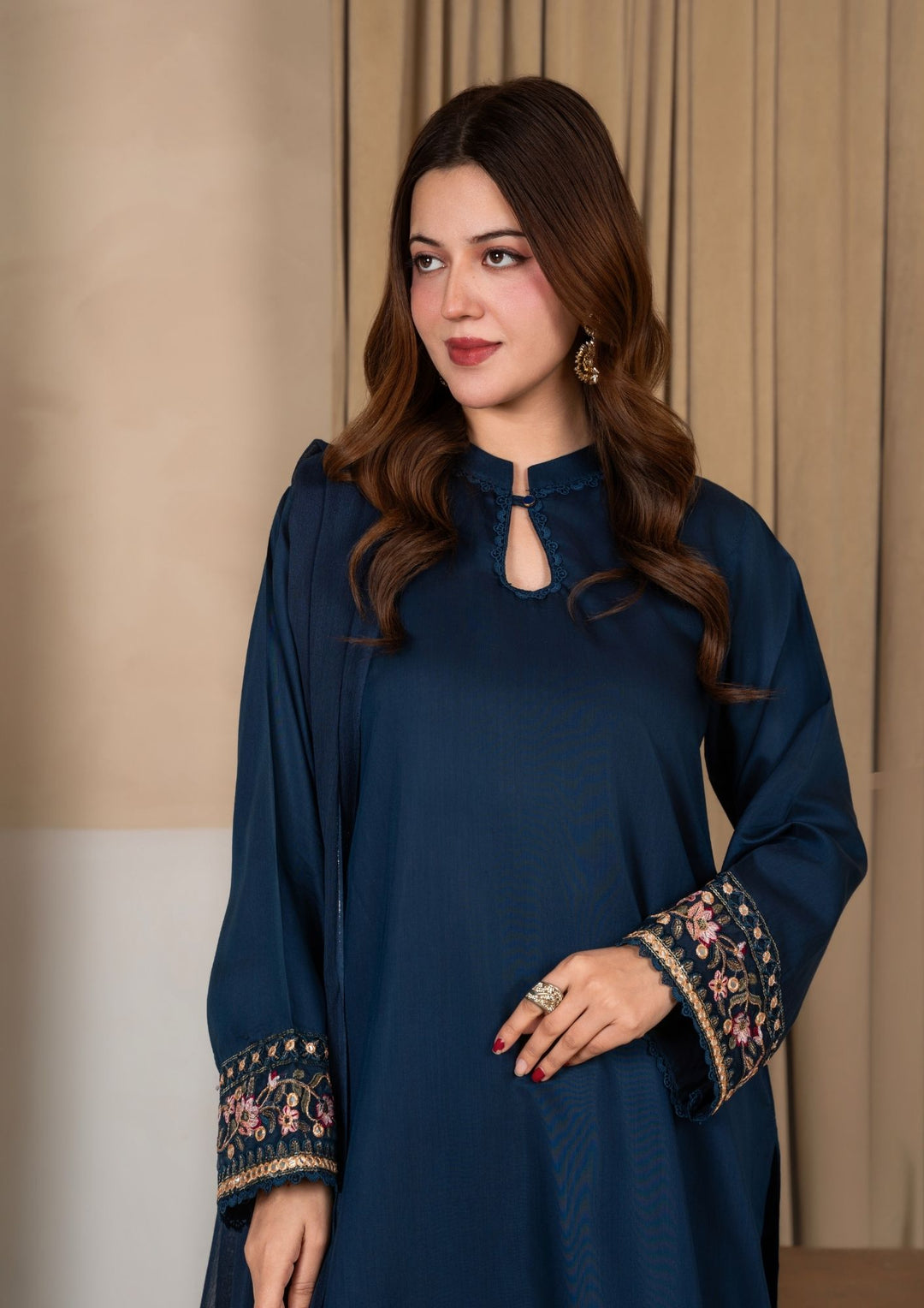 3Pc Embroidered Silk Viscose with Farshi Shalwar Steel Blue JASHAN-J26-0002