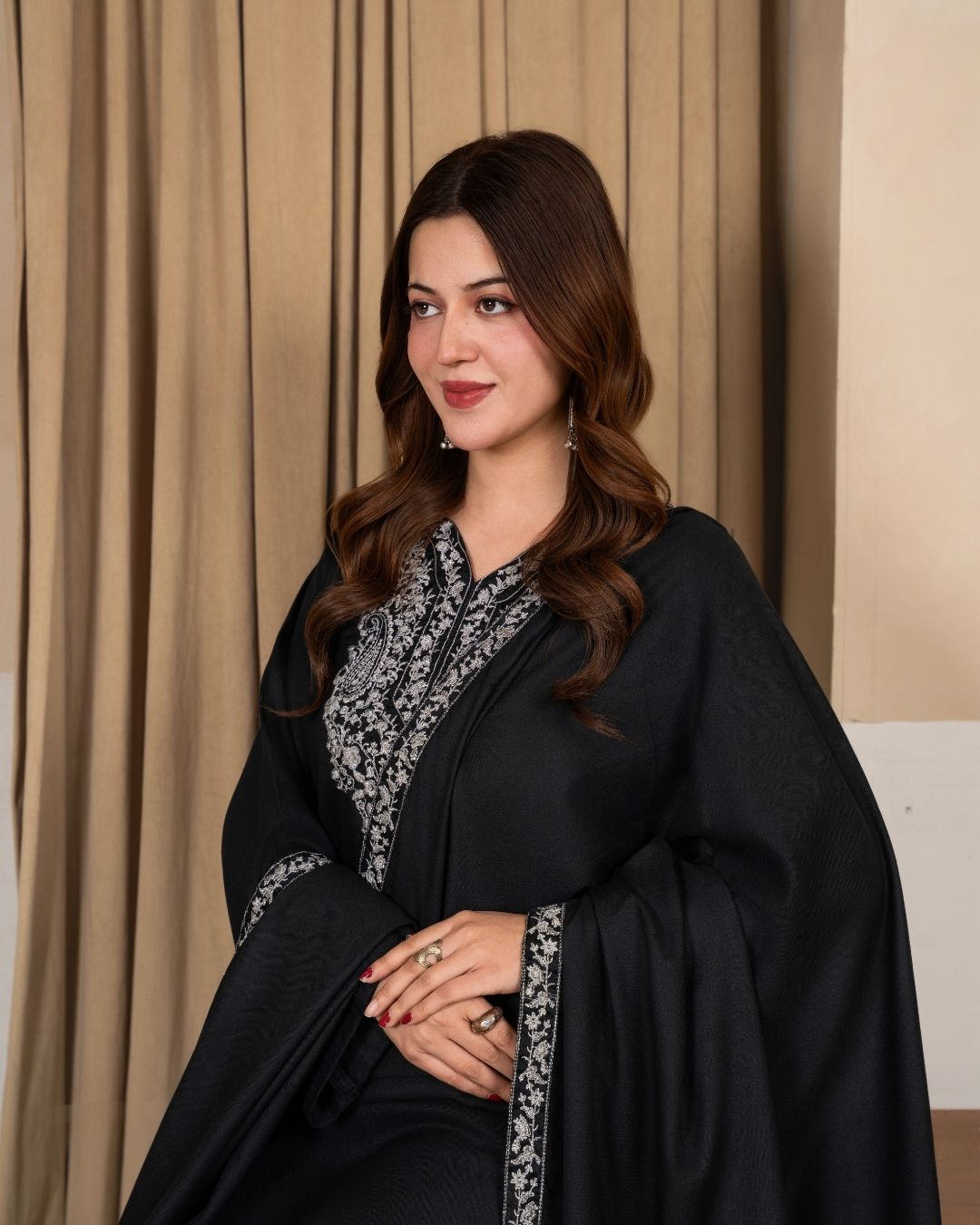 3pc Embroidered Alpine Karandi with Embroidered Border Shawl Black AML-W25-0100