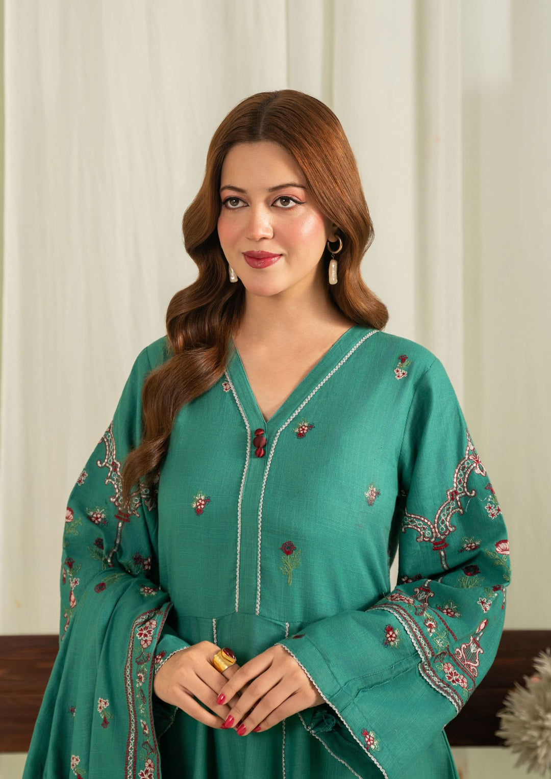 2Pc Khaddar Embroidered with Khaddar Shawl Sea Green AFP-A25-0008