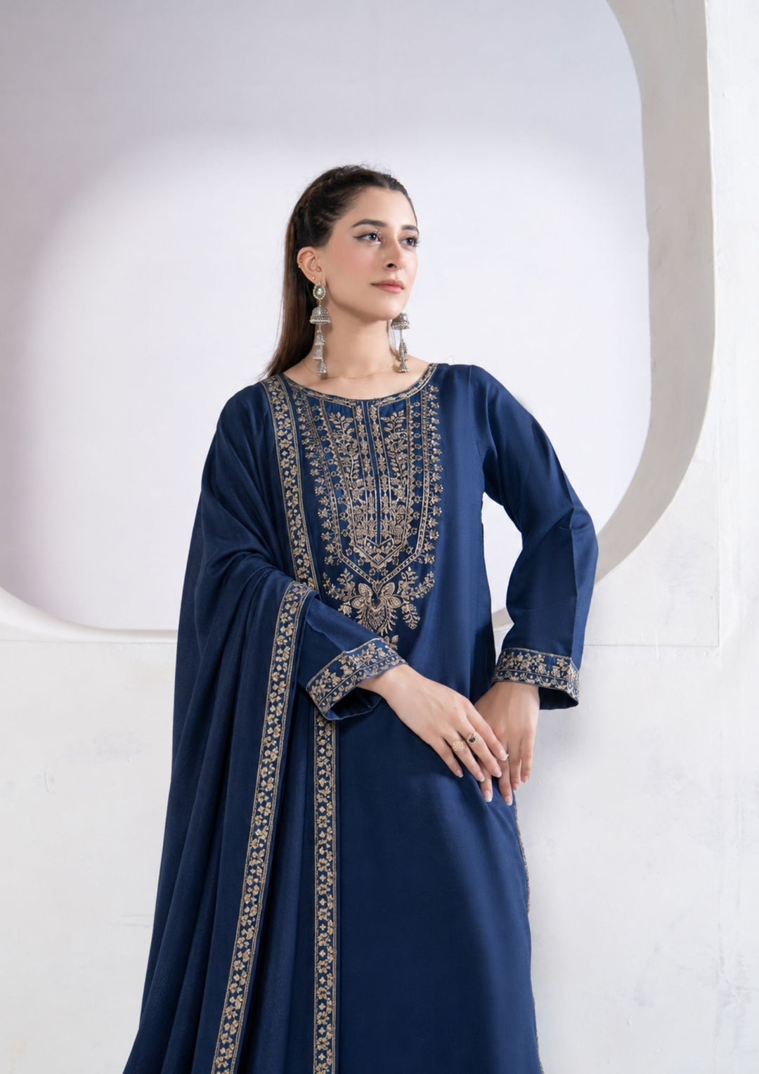 3Pc Tilla Embroidered Alpine Karandi Navy Blue SAY-W26-0001
