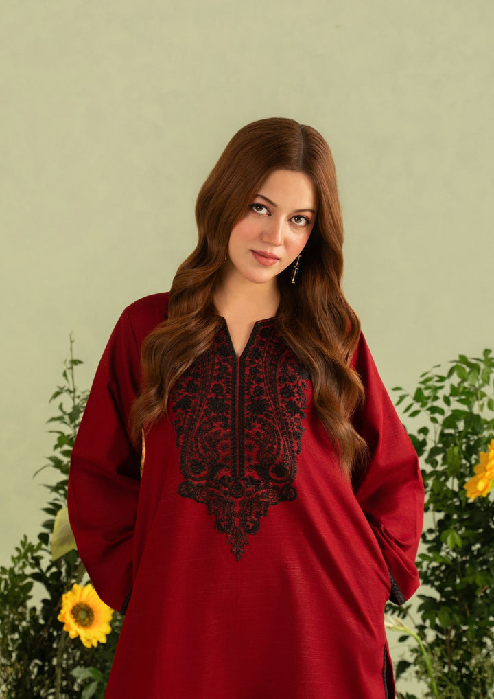 2pc Embroidered Khaddar with Farshi Shalwar Maroon AML-W25-0051