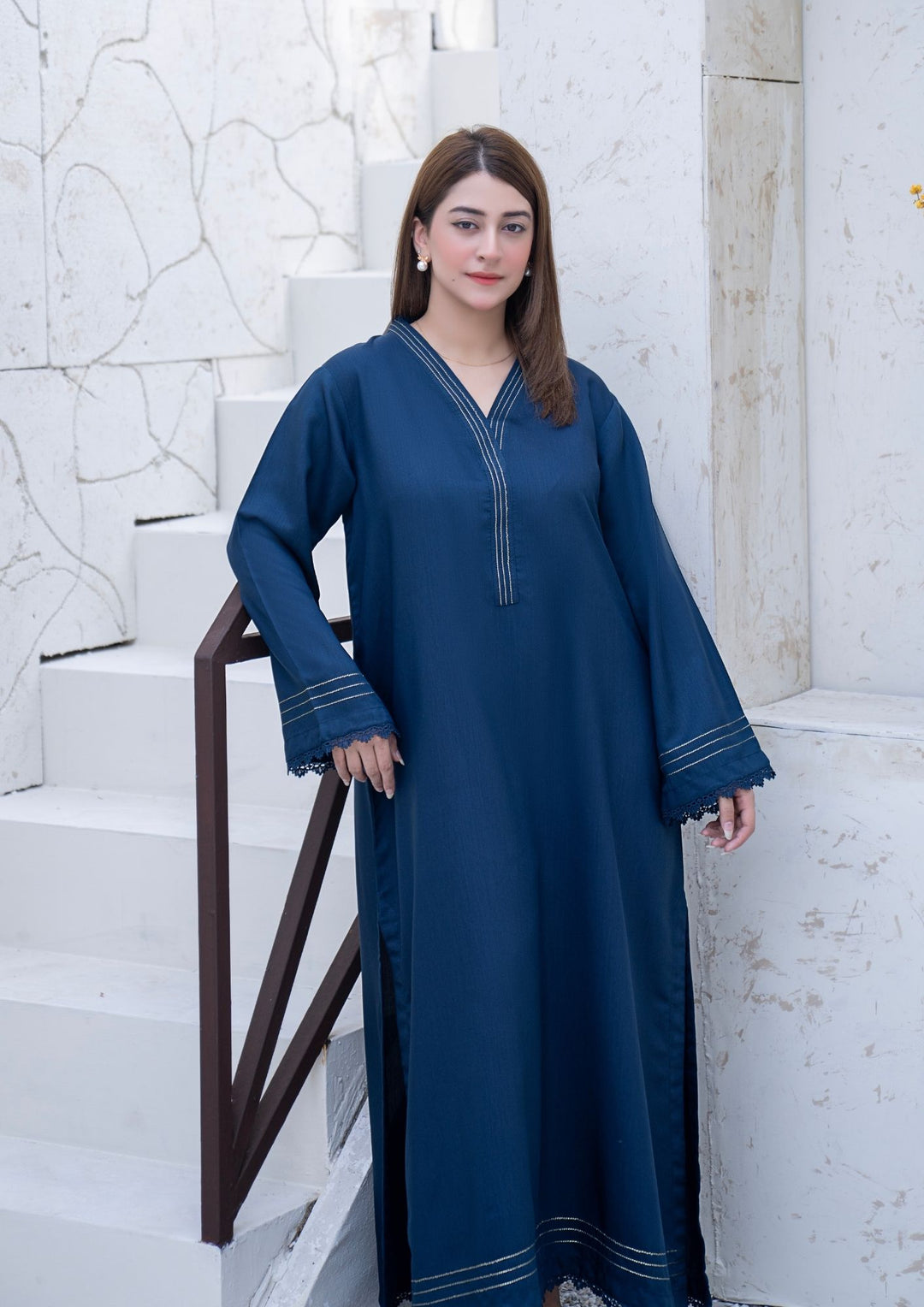 2Pc Silk Viscose Kaftan Teal Blue JUPITER-S26-0004