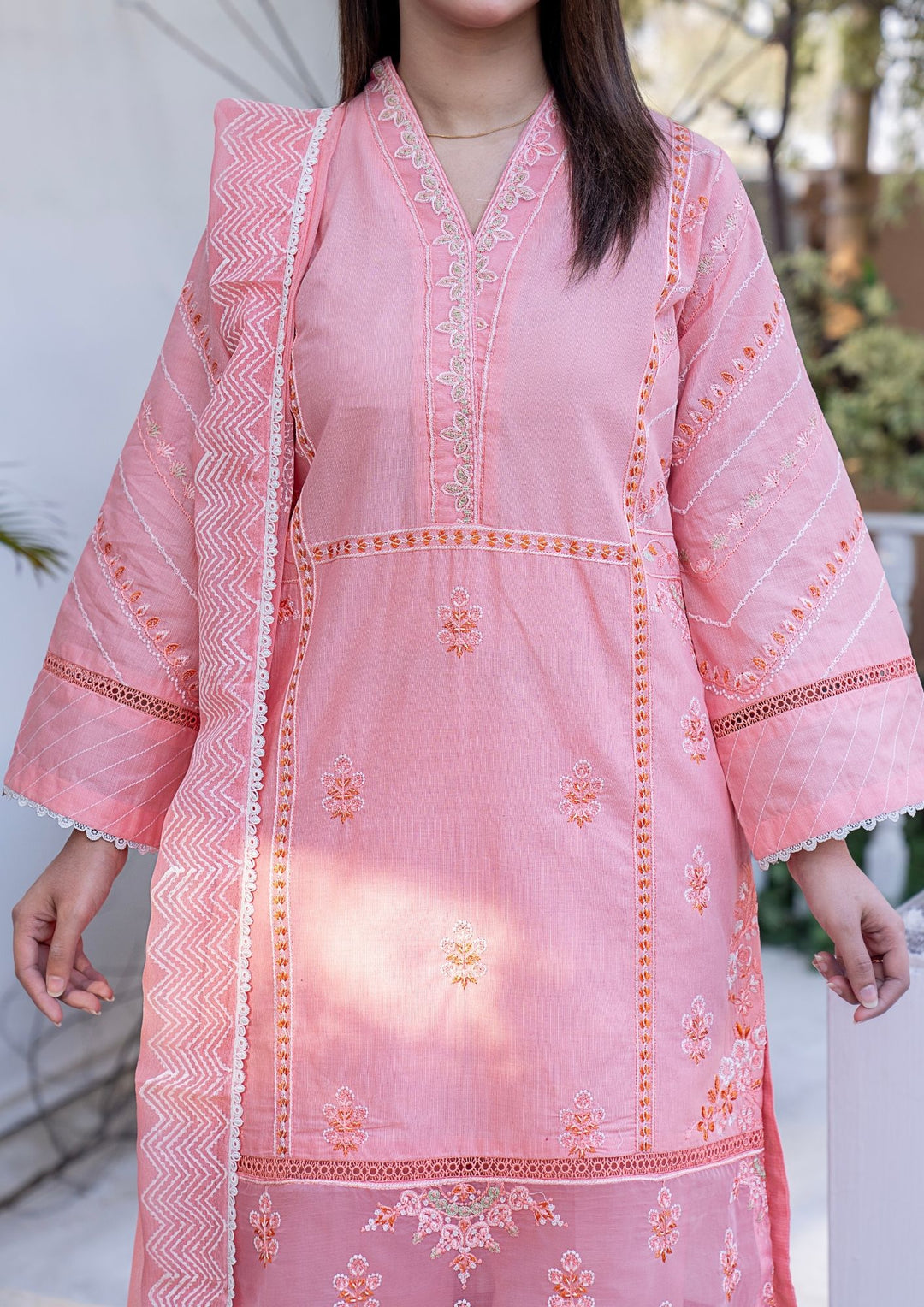 3Pc Embroidered Lawn with Block Printed Chiffon Dupatta SUM-M26-0003