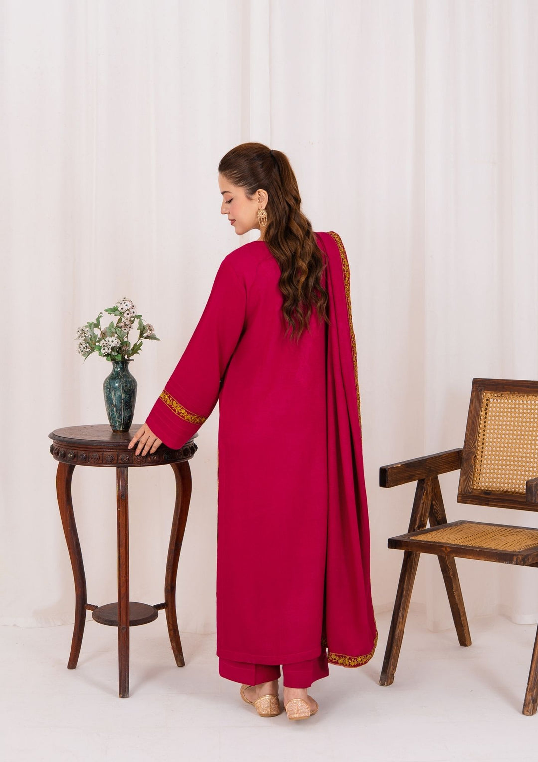 3pc Embroidered Silk Karandi with Embroidered Border Shawl AML-W25-0022