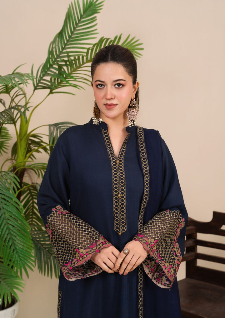 3Pc Embroidered Silk Viscose Navy JASHAN-J26-0021