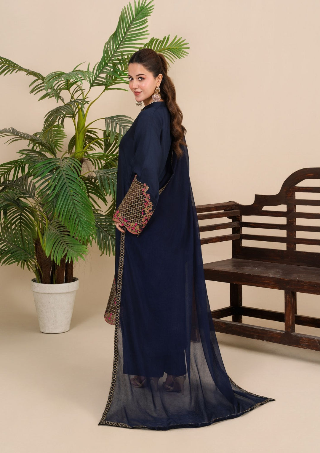 3Pc Embroidered Silk Viscose Navy JASHAN-J26-0021