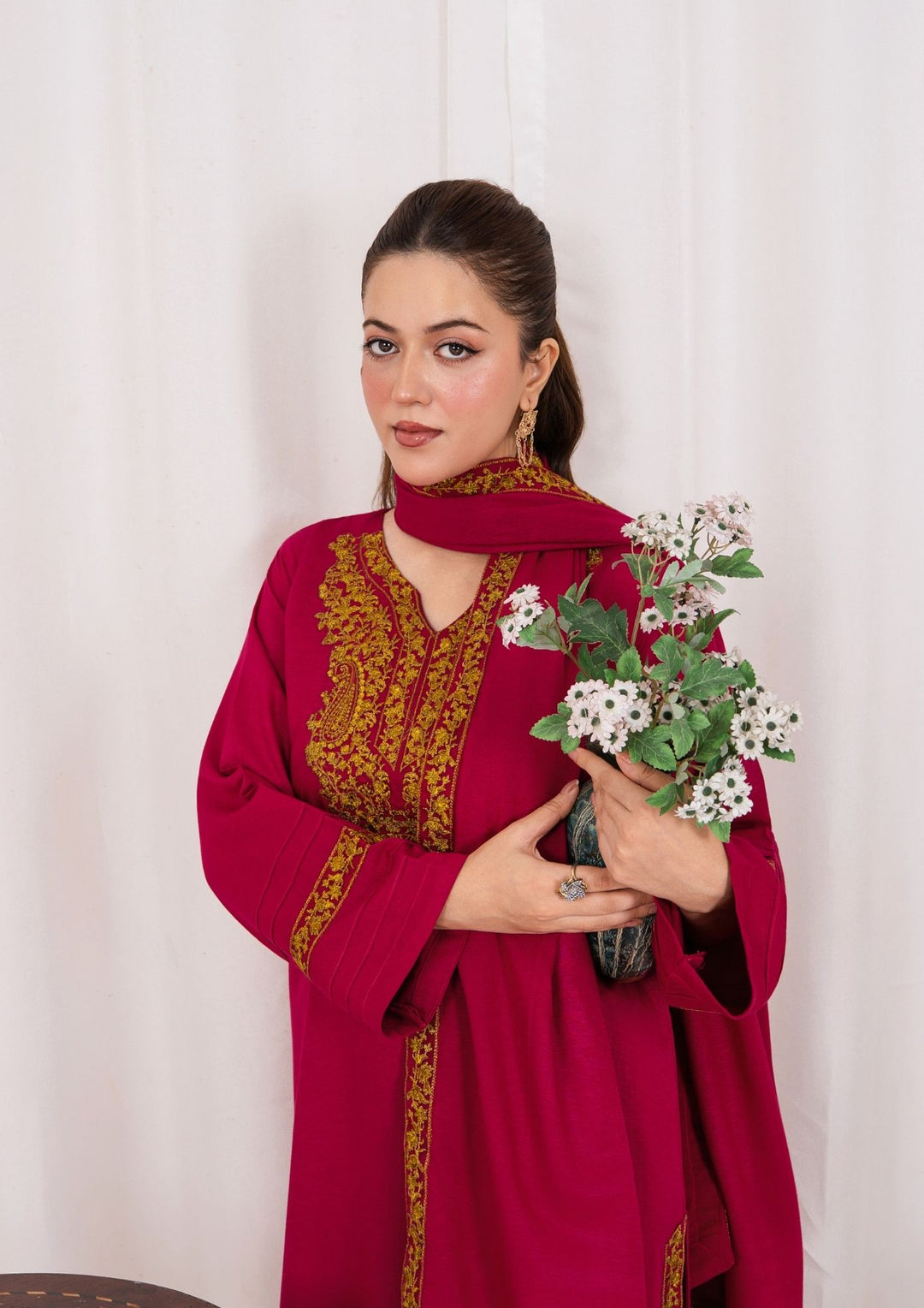 3pc Embroidered Silk Karandi with Embroidered Border Shawl AML-W25-0022