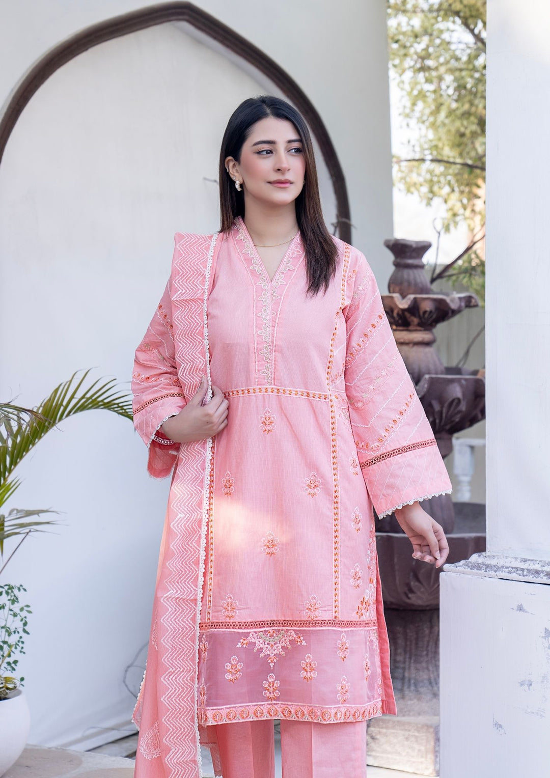 3Pc Embroidered Lawn with Block Printed Chiffon Dupatta SUM-M26-0003