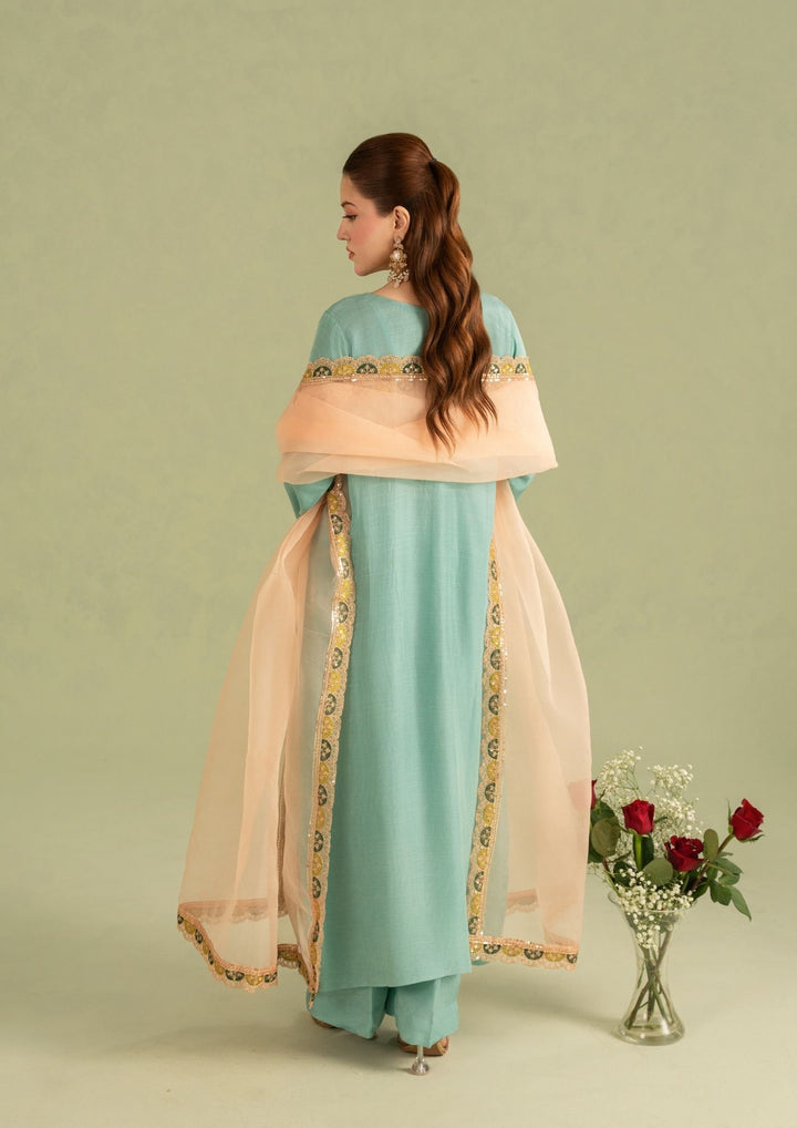 3Pc Embroidered Raw Silk with Organza Dupatta Sky Blue | LUXE-L25-0004
