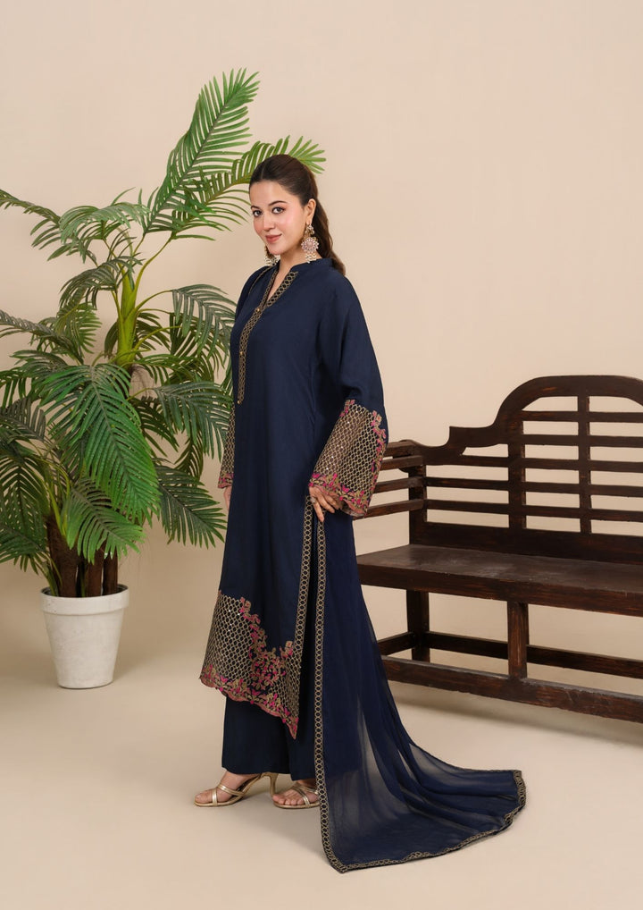 3Pc Embroidered Silk Viscose Navy JASHAN-J26-0021
