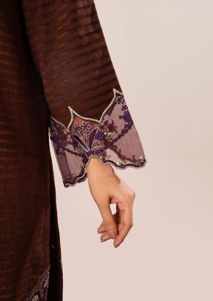 3Pc Alpine Velvet Tilla Embroidered with Velvet Shawl Chocolate AFP-A25-0006