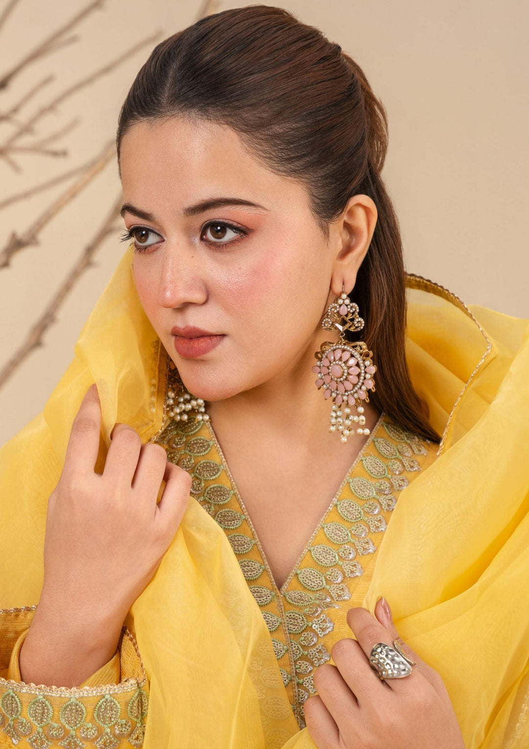 3-Piece Raw Silk Suit with Organza Dupatta & Farshi Shalwar | BASANT-B25-0004