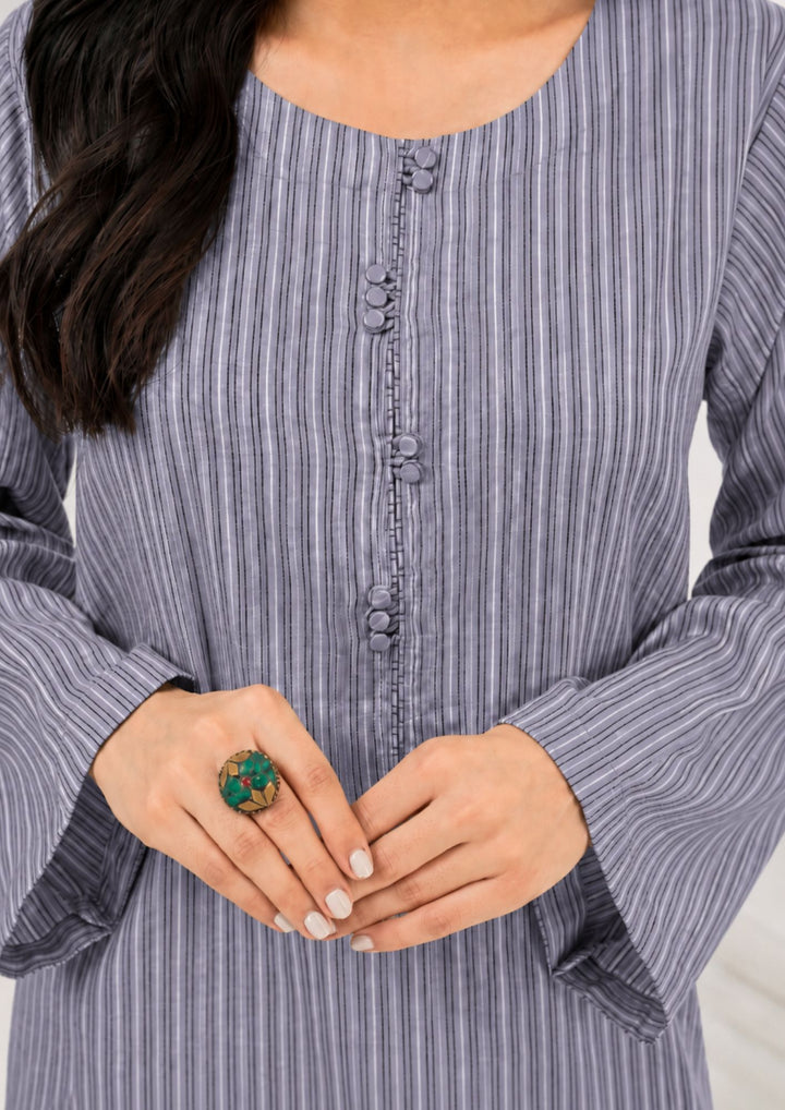 1Pc Black Stripe Bubble Lawn Tunic SOLID-R24-0014