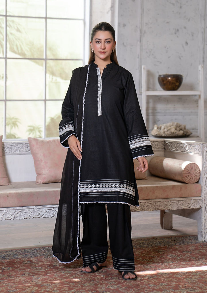 3Pc Lawn Black with Chiffon Dupatta MONO-M26-0007