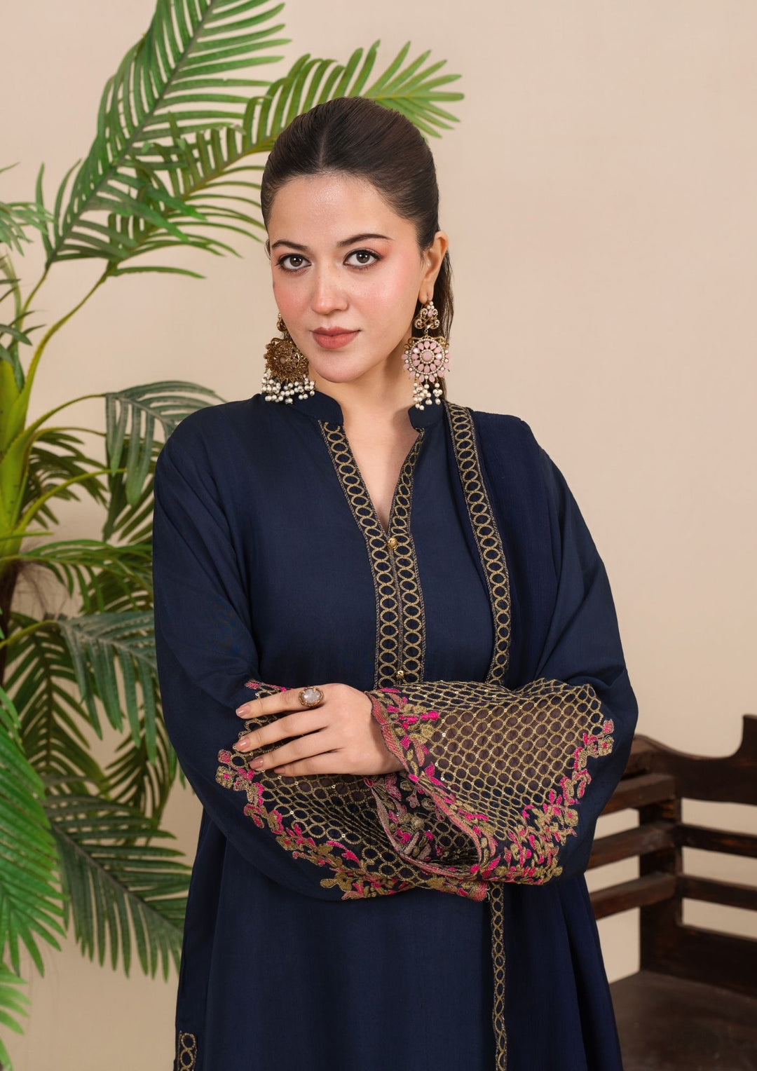 3Pc Embroidered Silk Viscose Navy JASHAN-J26-0021