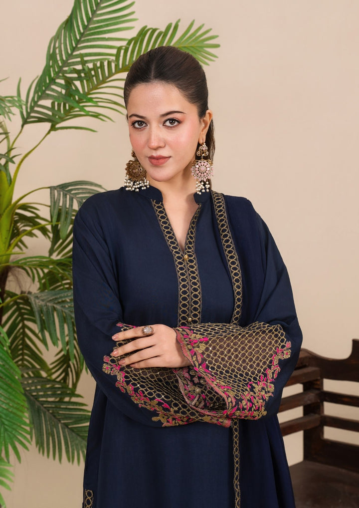 3Pc Embroidered Silk Viscose Navy JASHAN-J26-0021