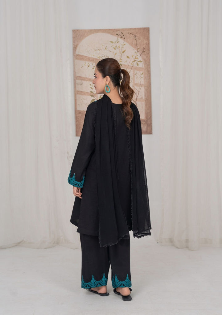 3Pc Black Embroidered Lawn with Chiffon Dupatta RIW-R26-0005