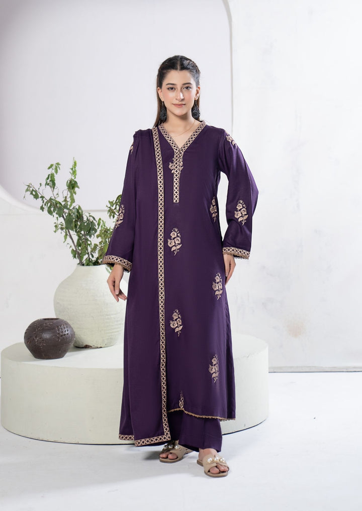 3Pc Embroidered Alpine Karandi Plum SAY-W26-0006