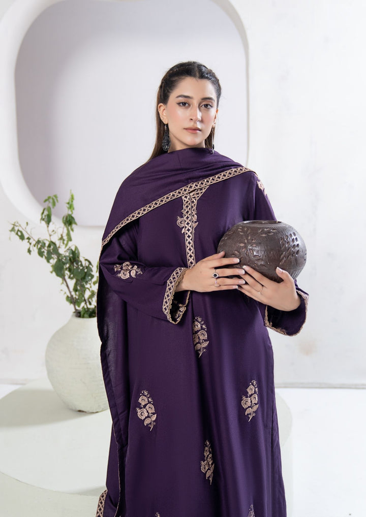 3Pc Embroidered Alpine Karandi Plum SAY-W26-0006