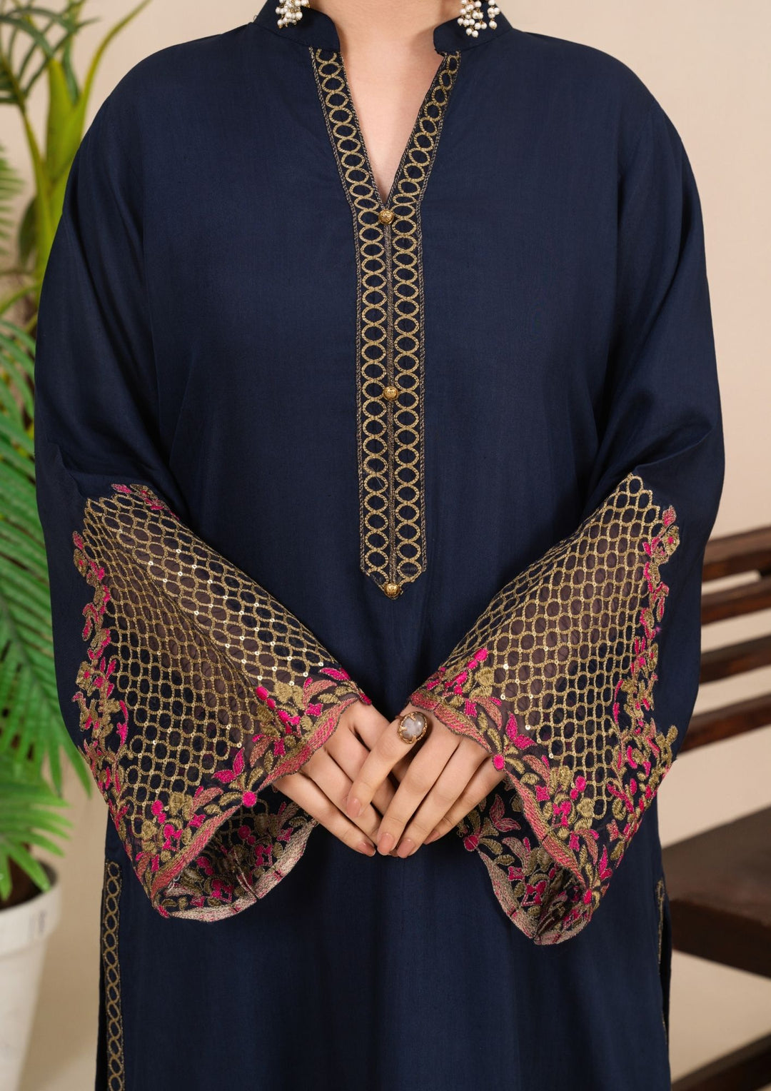 3Pc Embroidered Silk Viscose Navy JASHAN-J26-0021