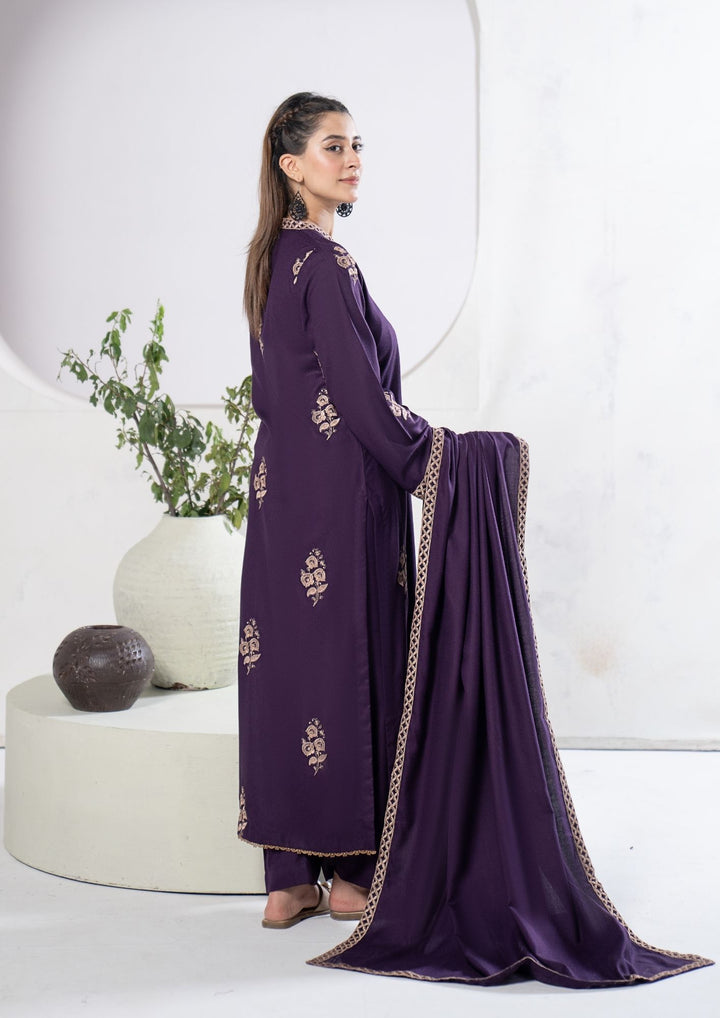 3Pc Embroidered Alpine Karandi Plum SAY-W26-0006