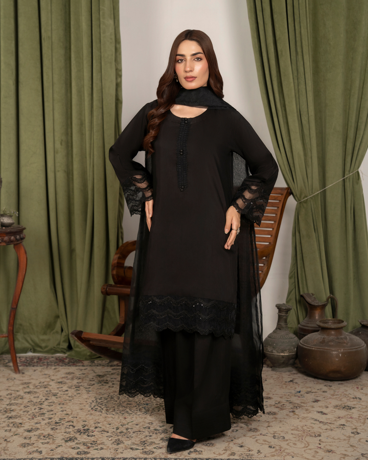 3Pc Embroidered Silk Viscose with Farshi Shalwar FATAH-F25-0018