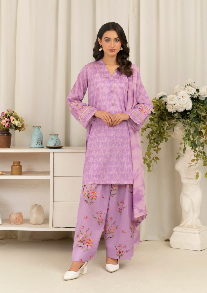 3Pc Tie&Dye Digital Print Lawn with Farshi Shalwar FATAH-F25-0005