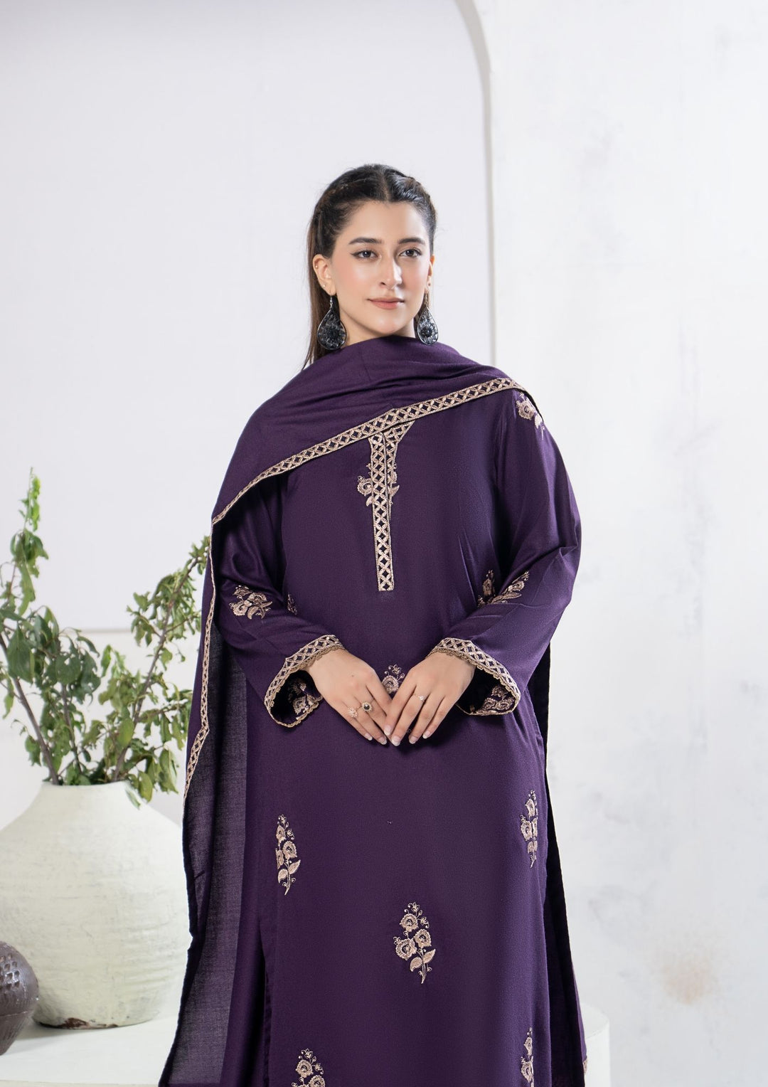 3Pc Embroidered Alpine Karandi Plum SAY-W26-0006
